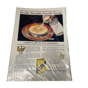 Vintage 1928 WHEATENA Cereal Bowl With Milk Art 20's Print Ad